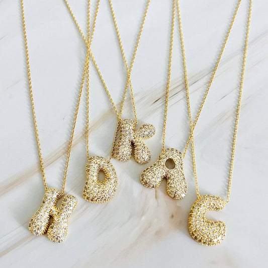 CRYSTAL BUBBLE INITIAL NECKLACE