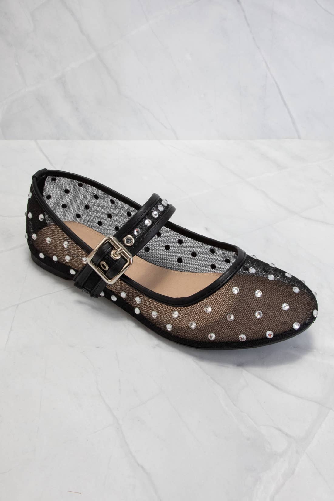 RHINESTONE EMBELLISHED MESH FLATS