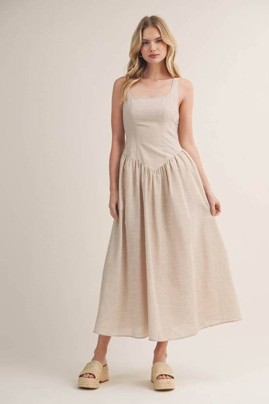 CORSET DROP WAIST STRIPE DRESS