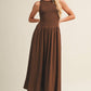 BROWN SMOCKED SLEEVELESS DRESS