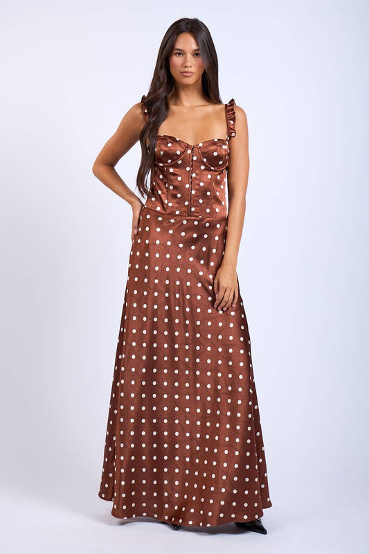 BROWN POLKA DOT MAXI DRESS