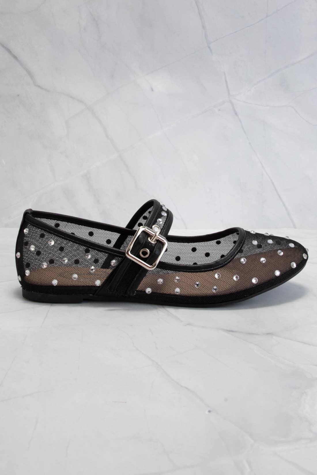 RHINESTONE EMBELLISHED MESH FLATS