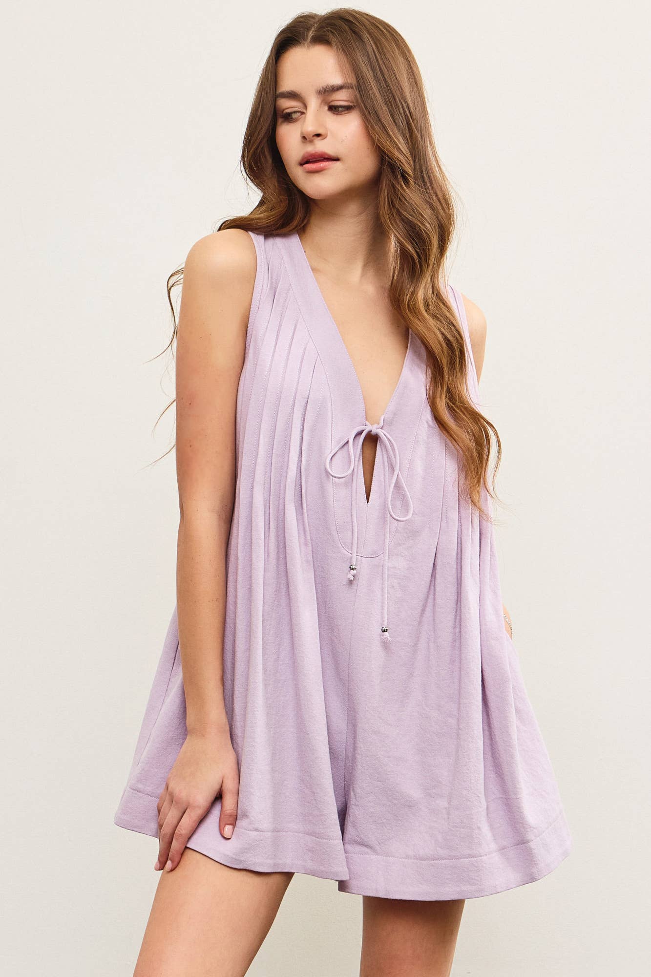 PURPLE PLEATED ROMPER