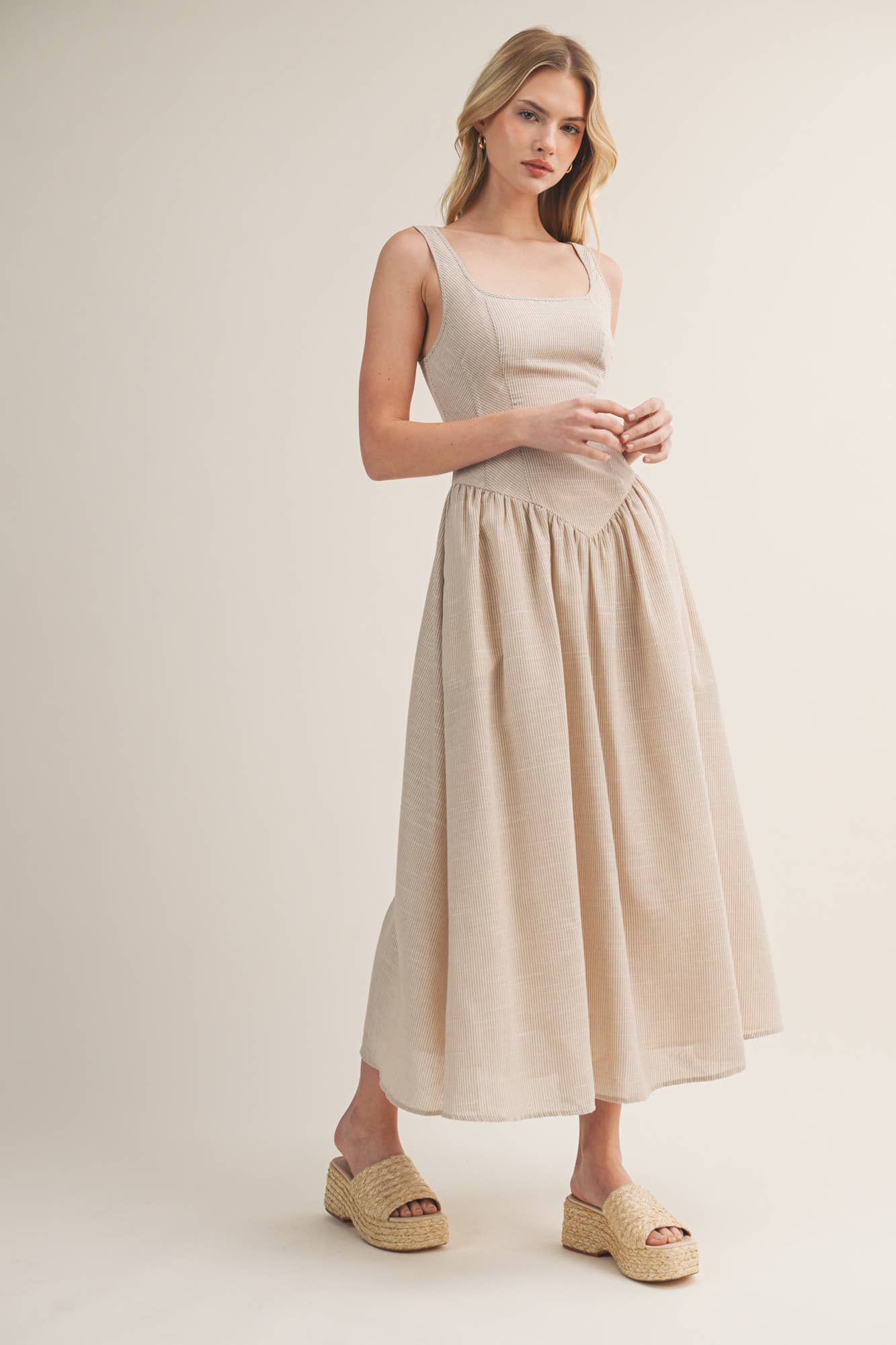 CORSET DROP WAIST STRIPE DRESS