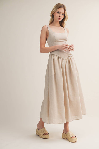 CORSET DROP WAIST STRIPE DRESS