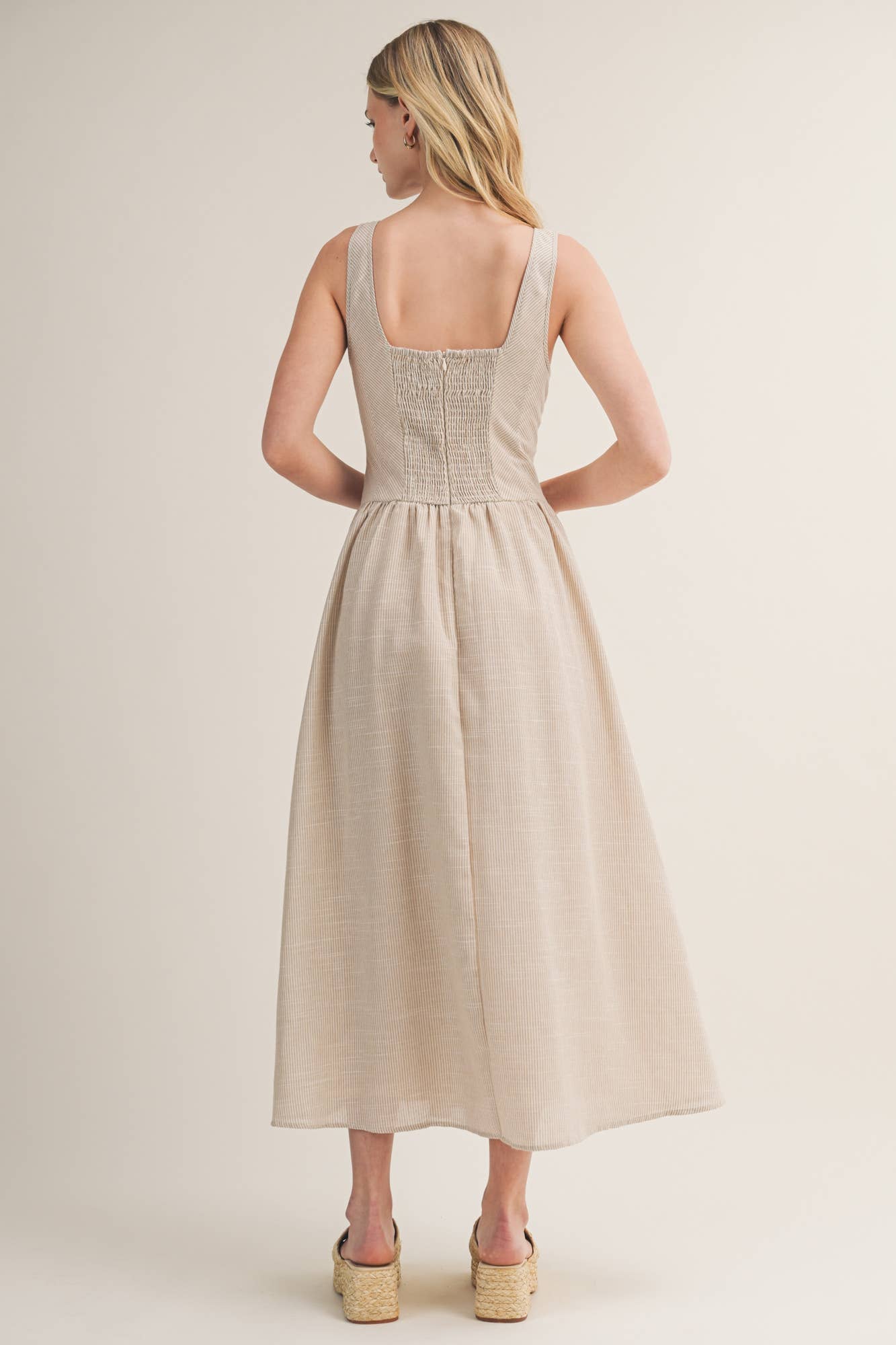 CORSET DROP WAIST STRIPE DRESS